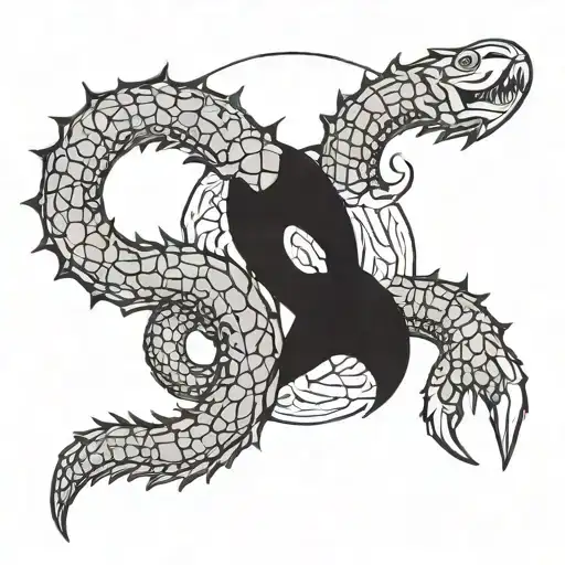 Two scorpios protecting a pisces zodiac sign intertwined tattoo design idea