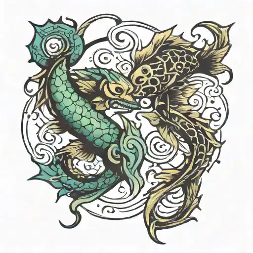 Pisces and Scorpio zodiac symbol incorporating elements tattoo design idea