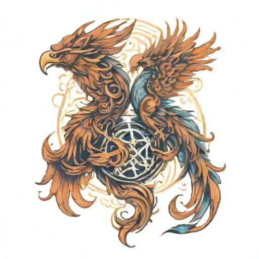 two pheonix as pisces and scorpio zodiac sign incorporated tattoo design idea