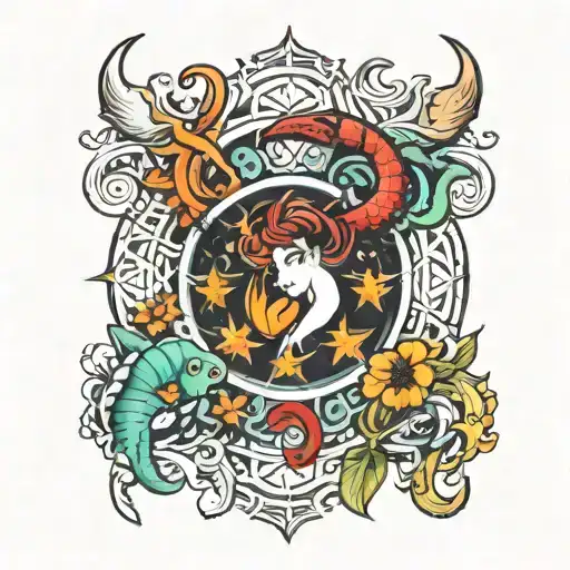 virgo, cancer, pisces and scorpio zodiac sign tattoo design idea