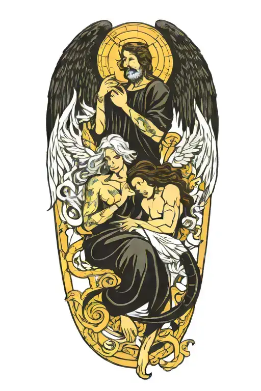 pisces and scorpio zodiac signs with a guardian angel watching tattoo design idea