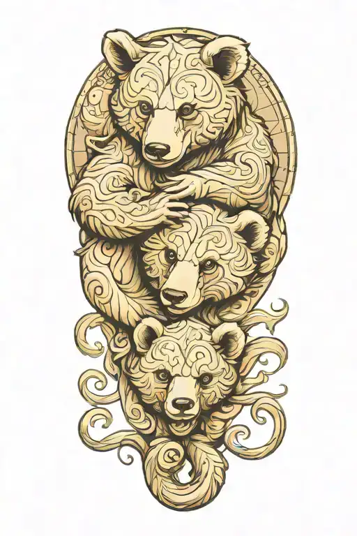 two bear cubs Scorpio and Pisces zodiac signs intertwined tattoo design idea