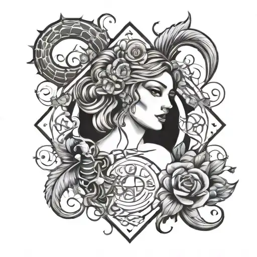 virgo, cancer, pisces and scorpio zodiac sign tattoo design idea