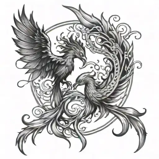 two phoenix rising from the ashes forming the Pisces and Scorpio zodiac  tattoo design idea