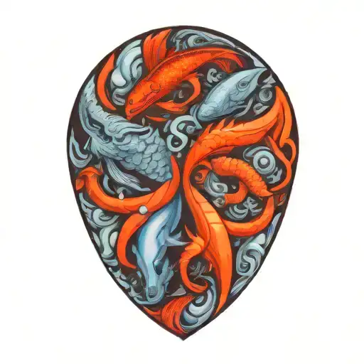 Virgo,cancer,pisces, and cancer zodiac symbol intertwined tattoo design idea