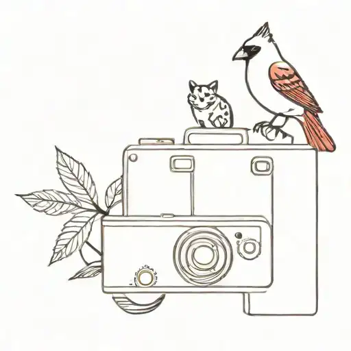 A camera cardinal faith and leopard print tattoo design idea