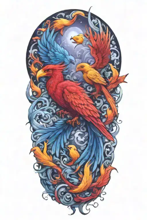 two baby pheonix, scorpio and pisces make tattoo design idea