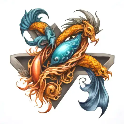Virgo,cancer,pisces, and cancer zodiac symbol intertwined tattoo design idea