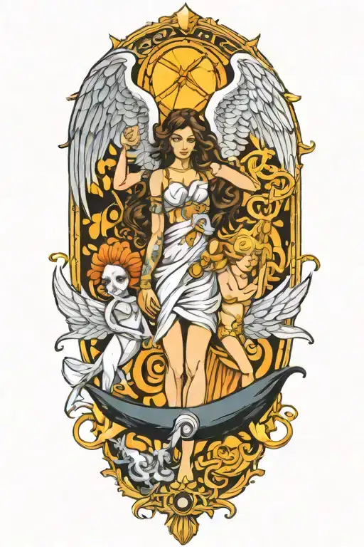 pisces and scorpio zodiac signs with a guardian angel libra tattoo design idea