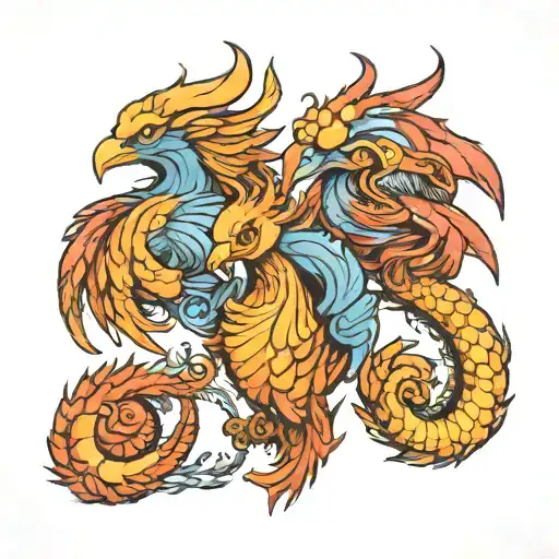 two baby pheonix, scorpio and pisces make tattoo design idea