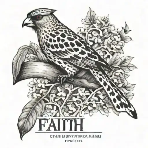  faith word  with a leopard print cardinal  tattoo design idea