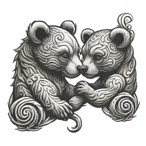 two bear cubs Scorpio and Pisces zodiac signs intertwined tattoo design idea