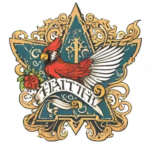 the word faith with a cardinal and leopard print  tattoo design idea