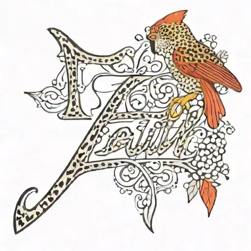  faith word  with a leopard print cardinal  tattoo design idea