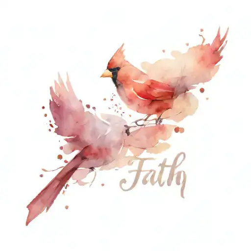 a cardinal flying spelling out the word faith sentences joined together tattoo design idea
