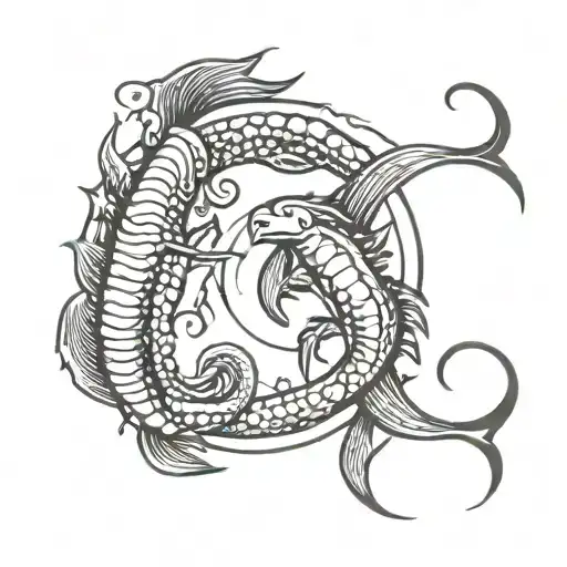 Pisces and Scorpio zodiac symbol incorporating elements tattoo design idea