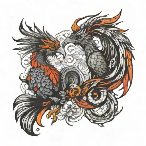 two baby pheonix, scorpio and pisces make tattoo design idea