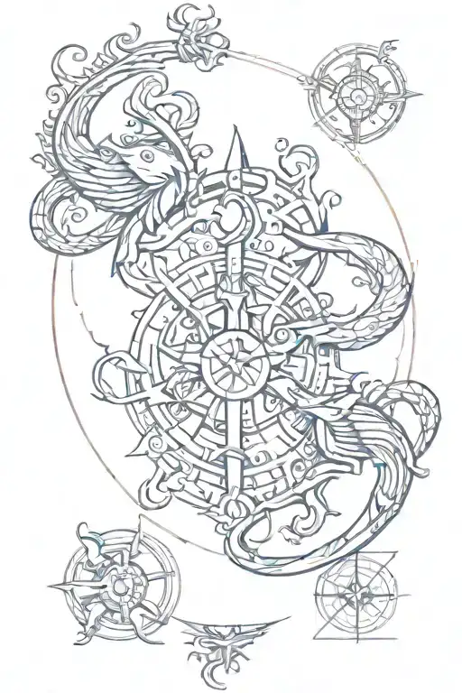 pisces and scorpio zodiac signs merged a libra protecting them tattoo design idea