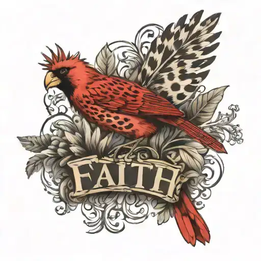  faith word  with a leopard print cardinal  tattoo design idea