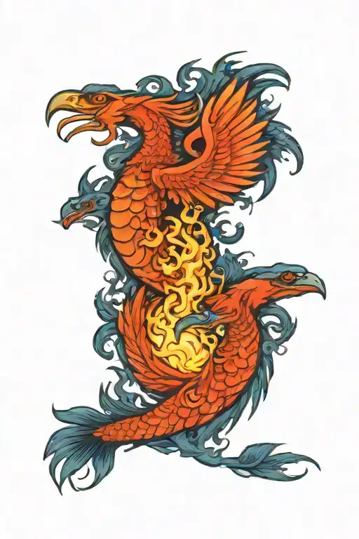 two phoenix morphing into a Pisces and Scorpio zodiac signs tattoo design idea