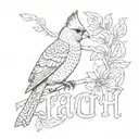  faith word  with a leopard print cardinal  tattoo design idea