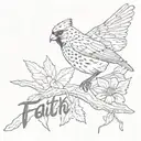  faith word  with a leopard print cardinal  tattoo design idea