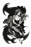 pisces and scorpio zodiac signs with a guardian ange libral holding tattoo design idea