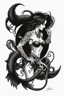 pisces and scorpio zodiac signs with a guardian ange libral holding tattoo design idea