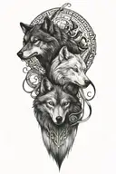 two wolves with Scorpio and Pisces zodiac signs incorporated  tattoo design idea