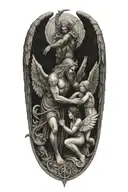 pisces and scorpio zodiac signs with a guardian angel watching tattoo design idea