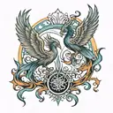 two phoenix rising from the ashes forming the Pisces and Scorpio zodiac  tattoo design idea