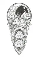 wolf pack with Scorpio and Pisces zodiac signs incorporated  tattoo design idea