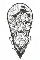 wolf pack with Scorpio and Pisces zodiac signs incorporated  tattoo design idea