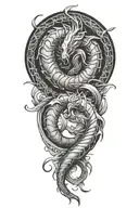 Scorpio and Pisces zodiac signs intertwined protected by Virgo tattoo design idea