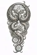 Scorpio and Pisces zodiac signs intertwined protected by Virgo tattoo design idea