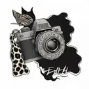 A camera, cardinal with leopard print and the word faith tattoo design idea