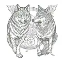 two wolves with Scorpio and Pisces zodiac signs incorporated  tattoo design idea