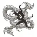 Two scorpios protecting a pisces zodiac sign intertwined tattoo design idea