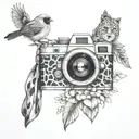 A camera cardinal faith and leopard print tattoo design idea