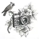 A camera cardinal faith and leopard print tattoo design idea