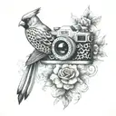 A camera cardinal faith and leopard print tattoo design idea