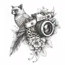 A camera cardinal faith and leopard print tattoo design idea