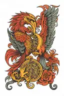 two phoenix morphing into a Pisces and Scorpio zodiac signs tattoo design idea