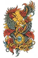 two phoenix morphing into a Pisces and Scorpio zodiac signs tattoo design idea