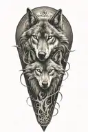 two wolves with Scorpio and Pisces zodiac signs incorporated  tattoo design idea