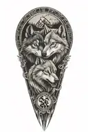 two wolves with Scorpio and Pisces zodiac signs incorporated  tattoo design idea
