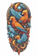 two baby pheonix, scorpio and pisces make tattoo design idea
