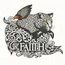  faith word  with a leopard print cardinal  tattoo design idea