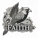  faith word  with a leopard print cardinal  tattoo design idea