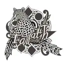  faith word  with a leopard print cardinal  tattoo design idea